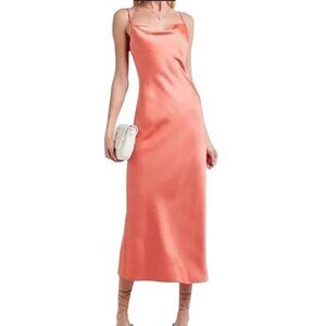 Express Sz M Coral Satin Slip Dress Cowl Neck Elegant Evening Midi Gown